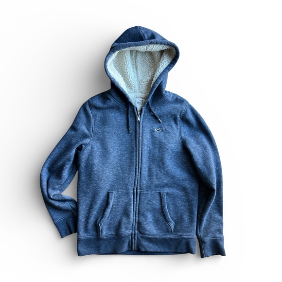 Hollister sherpa lined heater Blue Zip-Up Hoodie Sz L